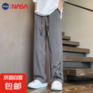 NASA【高潮刺繡】高彈褲男夏季薄款闊腿直筒國風休閑長褲 K81#深灰 2XL