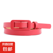 純色女士小皮帶時(shí)尚方扣無針免打孔褲帶裝飾細(xì)腰帶 紅色