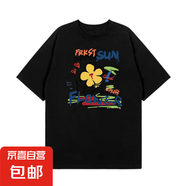 220克純棉時尚明星同款花卉印花短袖t恤女新款小眾設(shè)計感上衣B701 黑色 M