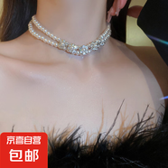 真金電鍍珍珠鑲鉆花朵項鏈小眾時(shí)尚百搭鎖骨鏈氣質(zhì)輕奢高級感飾品 32#項鏈-白色