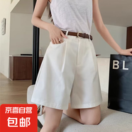 西裝短褲女夏季韓版高腰寬松闊腿褲小個(gè)子休閑工裝褲中褲五分褲子 白色 L