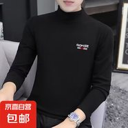 男士雙面德絨打底衫男秋冬季新款半高領(lǐng)印花內搭上衣保暖t恤上衣 黑色QRH 3XL