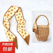 春秋絲巾綁發(fā)帶百搭長(zhǎng)條絲巾女飄帶發(fā)飾馬尾絲帶頭飾法式絲巾發(fā)帶 棕色花朵 88*6CM