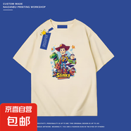 純棉短袖t恤男2025夏季新款潮流寬松學(xué)生印花衫情侶裝上衣體恤潮 杏色-西部牛仔 XL