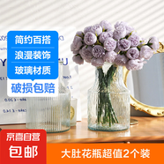 花瓶插花水養(yǎng)玻璃高顏值手工大口徑花瓶客廳臥室擺件 大肚花瓶2個(gè)裝（圖案各一）