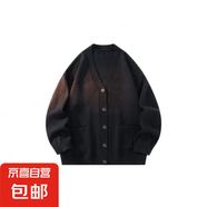 針織開衫外套男秋季慵懶風(fēng)v領(lǐng)毛衣oversize韓系寬松休閑上衣 D38開衫毛衣黑色-XZ XL【建議135-155斤】