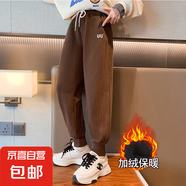女童秋冬褲子兒童2024新款女大童休閑運動褲女孩洋氣加絨加厚衛(wèi)褲 小-RK67【咖色】加絨款 150