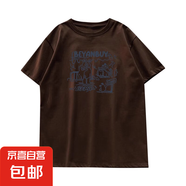 220克純棉圓領(lǐng)寬松顯瘦短袖上衣減齡字母涂鴉印花短袖t恤女潮B701 咖啡色 2XL