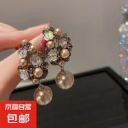 銀針?shù)喪┗魈K珍珠耳釘女小眾百搭耳環(huán)時(shí)尚氣質(zhì)耳飾輕奢高級(jí)感 34#銀針-咖啡色
