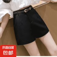 拯救大粗腿小個子A字四分短褲腰收腹遮肉顯瘦不露PP辣妹短褲 黑色 S (推薦腰圍【64】)