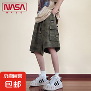 NASA BASE迷彩工裝短褲男士寬松純棉休閑大碼五分褲青少年中褲子 JYF-H33軍綠迷彩 XL
