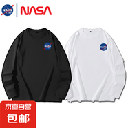 NASALIKE純棉春秋季新印花款圓領(lǐng)衛(wèi)衣套頭長(zhǎng)袖上衣男女T恤打底衫 黑+白 -NASA印花-C01180長(zhǎng)T XL