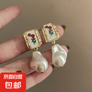 銀針鑲鉆水晶珍珠耳環(huán)歐美復(fù)古輕奢長(zhǎng)款耳墜清新甜美高級(jí)感耳飾女 17#銀針-金色不規(guī)則珍珠