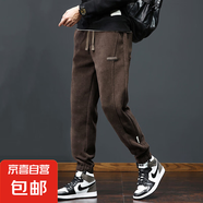 燈芯絨休閑褲子男秋冬季潮牌工裝束口運(yùn)動衛(wèi)褲ins潮流青年哈倫褲 咖色（常規(guī)薄款） XL 建議115-130斤