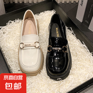 2025新款春秋樂福鞋女英倫風厚底增高女士單鞋 米色 37