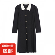 氣質(zhì)短款針織小黑裙女裝秋季韓版新款小香風(fēng)打底長袖毛衣連衣裙女 黑色 XL