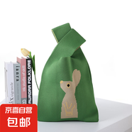 韓國(guó)ins針織包包女生背心包小方包新年針織袋手拎包針織包包斜跨 手提包一只兔子【綠色】