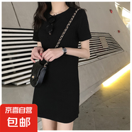 新款夏韓版中長款連衣裙女學(xué)生純色女裝裙子衣服 黑色 M