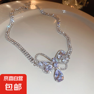 法式鑲鉆花朵珍珠項鏈時尚輕奢氣質鎖骨鏈小眾送女友禮物飾品配飾 32#項鏈-銀色