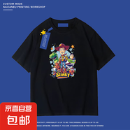 純棉短袖t恤男2025夏季新款潮流寬松學(xué)生印花衫情侶裝上衣體恤潮 黑色-西部牛仔 3XL