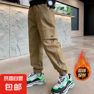 男童褲子秋冬款2025新款中大童男孩工裝褲加絨兒童休閑長褲一體絨 RWC-JK42【卡其色】加絨款 160cm