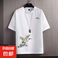 潮流國(guó)風(fēng)短袖t恤男夏季2025新款中國(guó)風(fēng)半袖體恤男裝時(shí)尚百搭T恤衫 酷匯DT06飛鶴白 2XL