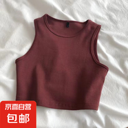 歐美風(fēng)小背心女裝高腰顯瘦內(nèi)搭T恤女彈力短款無(wú)袖打底衫女夏百搭 酒紅 2XL