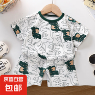 【男寶夏季套裝】男童短袖卡通印花兒童兩件套衣服套裝純棉短袖 Z-14 白底滿花龍短袖套裝 80 建議70cm身高左右