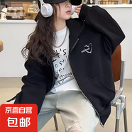 洋氣兒童裝秋裝大外套春秋連童女孩新款女童2025帽上休閑拉鏈衫 WX-NN128【黑色】春秋款 150cm
