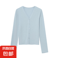 冰絲針織女式風(fēng)琴褶V領(lǐng)開衫女夏季防曬外套 云霧藍(lán) L