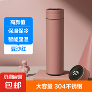 【京東物流配送】智能顯溫保溫杯不銹鋼高顏值保熱保冷 豆沙紅 480ml 304