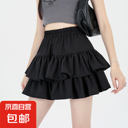 黑色蓬蓬蛋糕半身裙女夏季新款松緊高腰顯瘦小個子防走光a字短裙 黑色 XL