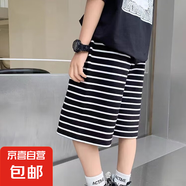 2025兒童短褲休閑褲韓版夏季新款男女童條紋運(yùn)動褲中大童外穿 黑色條紋 100