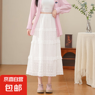 蕾絲花邊蛋糕半身裙女春夏甜美蓬蓬裙小個(gè)子腰顯瘦a字半截裙 白色-高個(gè)子款 L