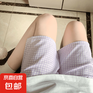 睡褲女夏季薄款親膚短褲女睡衣冰絲高腰寬松大碼 紫色格子 2XL （120-150斤）