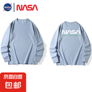 NASALIKE純棉長袖t恤男寬松圓領(lǐng)打底衫2025春季字母印花百搭上衣 淺藍色 -NASA字母印花-C01180長T 2XL