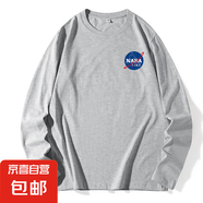 NASALIKE純棉春秋季新印花款圓領(lǐng)衛(wèi)衣套頭長袖上衣男女T恤打底衫 淺灰色 -NASA印花-C01180長T 2XL
