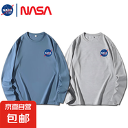 NASALIKE純棉春秋季新印花款圓領(lǐng)衛(wèi)衣套頭長(zhǎng)袖上衣男女T恤打底衫 淺灰+霧藍(lán) -NASA印花-C01180長(zhǎng)T L