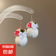 銀針布藝花朵耳環(huán)海邊度假風(fēng)耳釘甜美氣質(zhì)時尚耳墜耳飾小眾高級感 耳鉤-白色