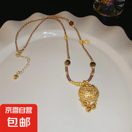 真金電鍍新中式鋯石貔貅項鏈輕奢高級感鎖骨鏈小眾時尚氣質飾品女 34#項鏈-金色-咖色