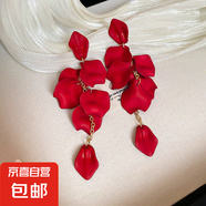 銀針森系玫瑰花瓣流蘇耳環(huán)復(fù)古優(yōu)雅耳釘女氣質(zhì)百搭耳飾小眾高級(jí)感 銀針-紅色