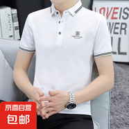 妄潮清倉刺繡翻領(lǐng)短袖T恤男夏季潮流百搭男士polo衫帶領(lǐng)男裝半袖 【高質(zhì)量涼感跑量款】R31白色 XL 建議體重115-125斤可穿