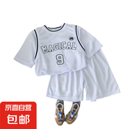 新款兒童速干球衣男女童夏季透氣休閑短袖短褲兩件套寶寶球服套裝 活力白 120 120cm