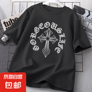 220克純棉卡通印花短袖夏季半袖t恤男女2025休閑寬松上衣B701YL 1888黑色 十字前正中 XL