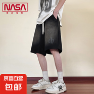 NASA BASE工裝牛仔短褲男夏季薄款復(fù)古直筒中褲男生大碼寬松褲子 JYF-H23黑色 5XL