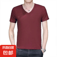 短袖T恤男V領(lǐng)夏季韓版修身純色白色百搭男士雞心領(lǐng)半袖冰絲體恤衫 單件短袖V領(lǐng)紅色 2XL