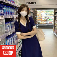 大碼女裝新款春夏polo連衣裙子胖mm遮肚顯瘦法式小眾設計 藏青長(cháng)款 XL