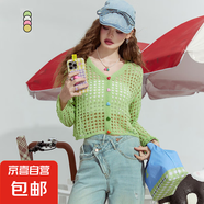 鏤空寬松外搭薄款開衫外套女2025春季新款鏤空多巴胺針織衫上衣潮 22綠色 均碼