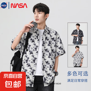 NASALIKE2025夏季薄款漸變色花紋寬松休閑花襯衣日系半袖上衣服 白色 -NASA-2362襯衫 2XL 【130-150斤】