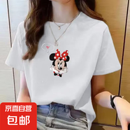 短袖t恤女2025夏季新款寬松學(xué)生韓版潮流百搭款半袖體恤衫上衣T恤 米奇五分袖圓領(lǐng)T恤白色 3XL